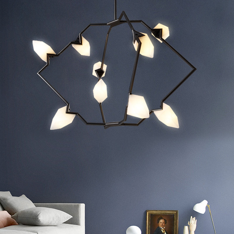 5/8 Lights Dining Room Chandelier Lamp with Branching Design Plastic Shade Modern Style Black/Gold Ceiling Lighting 9 Black Clearhalo 'Ceiling Lights' 'Chandeliers' 'Modern Chandeliers' 'Modern' Lighting' 597302