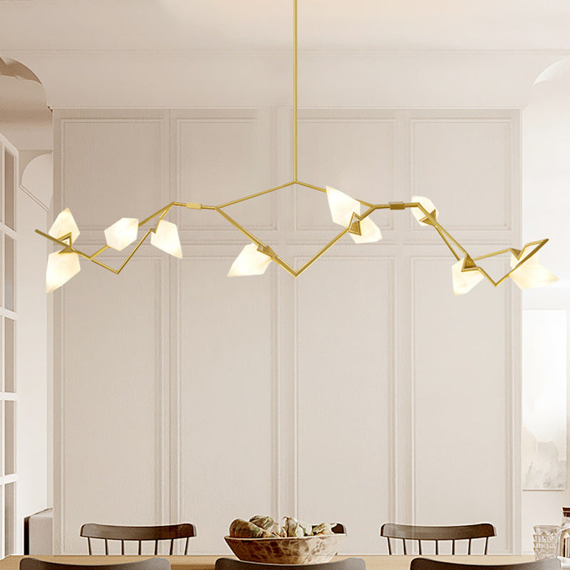 5/8 Lights Dining Room Chandelier Lamp with Branching Design Plastic Shade Modern Style Black/Gold Ceiling Lighting 12 Gold Clearhalo 'Ceiling Lights' 'Chandeliers' 'Modern Chandeliers' 'Modern' Lighting' 597313