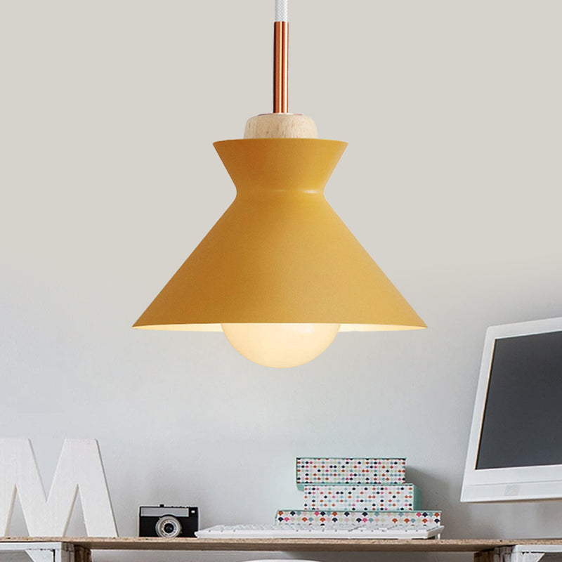 Dome/Cone Metal Hanging Pendant Light Contemporary 1 Light Grey/Yellow/Green Ceiling Light Yellow Cone Clearhalo 'Ceiling Lights' 'Modern Pendants' 'Modern' 'Pendant Lights' 'Pendants' Lighting' 597338