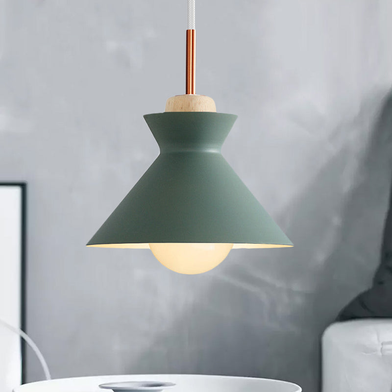 Dome/Cone Metal Hanging Pendant Light Contemporary 1 Light Grey/Yellow/Green Ceiling Light Green Cone Clearhalo 'Ceiling Lights' 'Modern Pendants' 'Modern' 'Pendant Lights' 'Pendants' Lighting' 597345