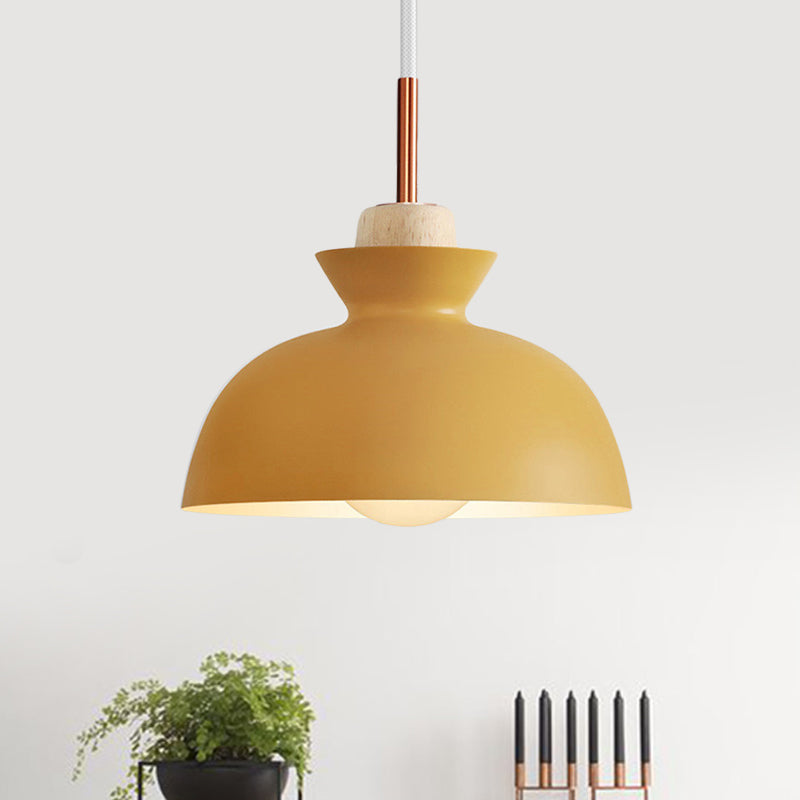 Dome/Cone Metal Hanging Pendant Light Contemporary 1 Light Grey/Yellow/Green Ceiling Light Yellow Dome Clearhalo 'Ceiling Lights' 'Modern Pendants' 'Modern' 'Pendant Lights' 'Pendants' Lighting' 597348