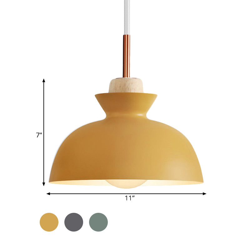 Dome/Cone Metal Hanging Pendant Light Contemporary 1 Light Grey/Yellow/Green Ceiling Light Clearhalo 'Ceiling Lights' 'Modern Pendants' 'Modern' 'Pendant Lights' 'Pendants' Lighting' 597351