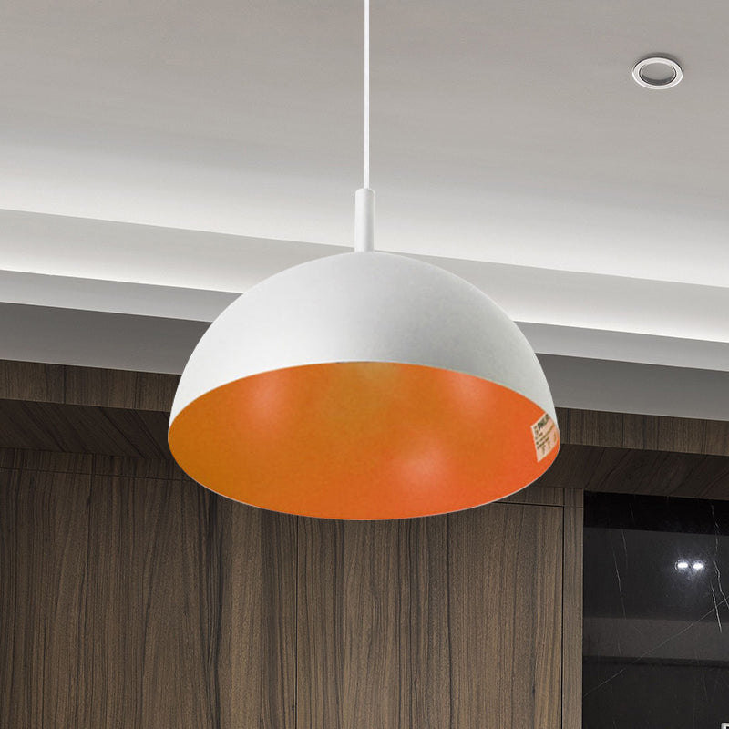 Dome Ceiling Lamp Simple Style Metal 1 Light Orange/Blue/Chrome Pendant Light Fixture for Dining Room, 10"/16" Wide Orange Clearhalo 'Ceiling Lights' 'Modern Pendants' 'Modern' 'Pendant Lights' 'Pendants' Lighting' 597414