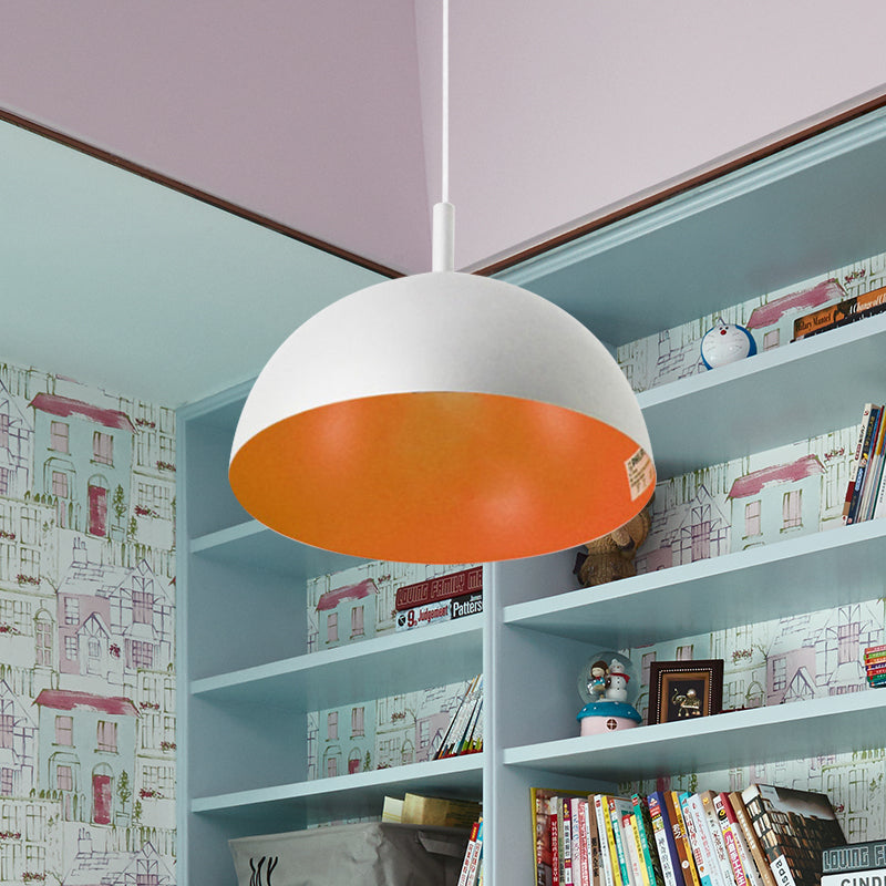 Dome Ceiling Lamp Simple Style Metal 1 Light Orange/Blue/Chrome Pendant Light Fixture for Dining Room, 10"/16" Wide Clearhalo 'Ceiling Lights' 'Modern Pendants' 'Modern' 'Pendant Lights' 'Pendants' Lighting' 597415