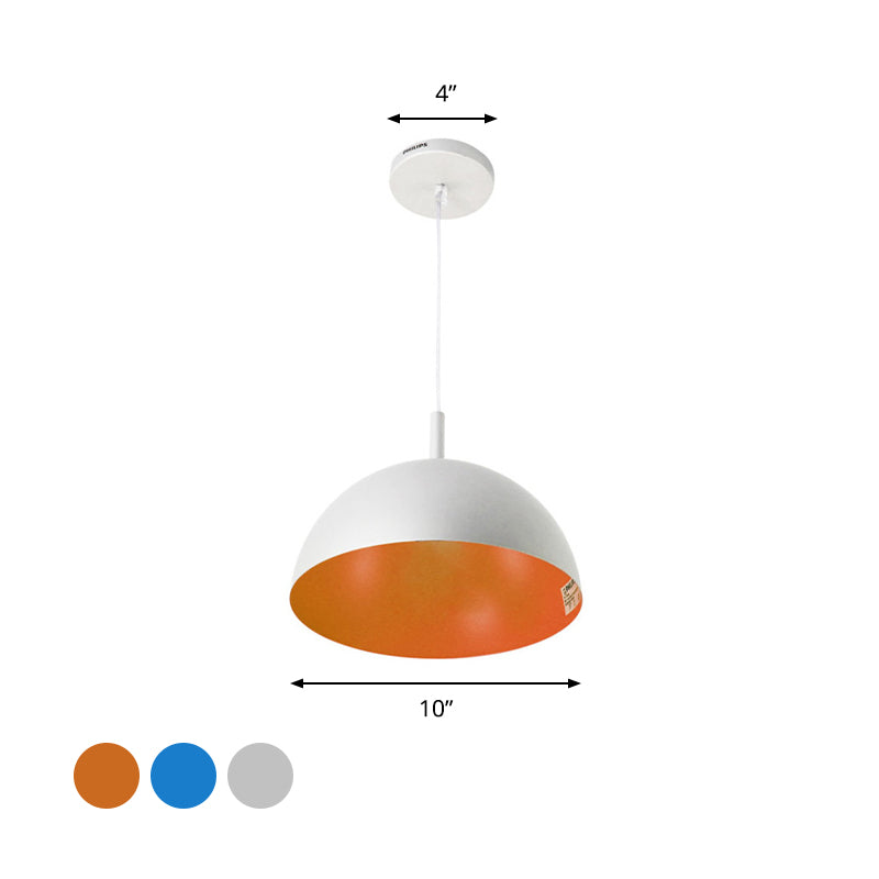 Dome Ceiling Lamp Simple Style Metal 1 Light Orange/Blue/Chrome Pendant Light Fixture for Dining Room, 10"/16" Wide Clearhalo 'Ceiling Lights' 'Modern Pendants' 'Modern' 'Pendant Lights' 'Pendants' Lighting' 597417