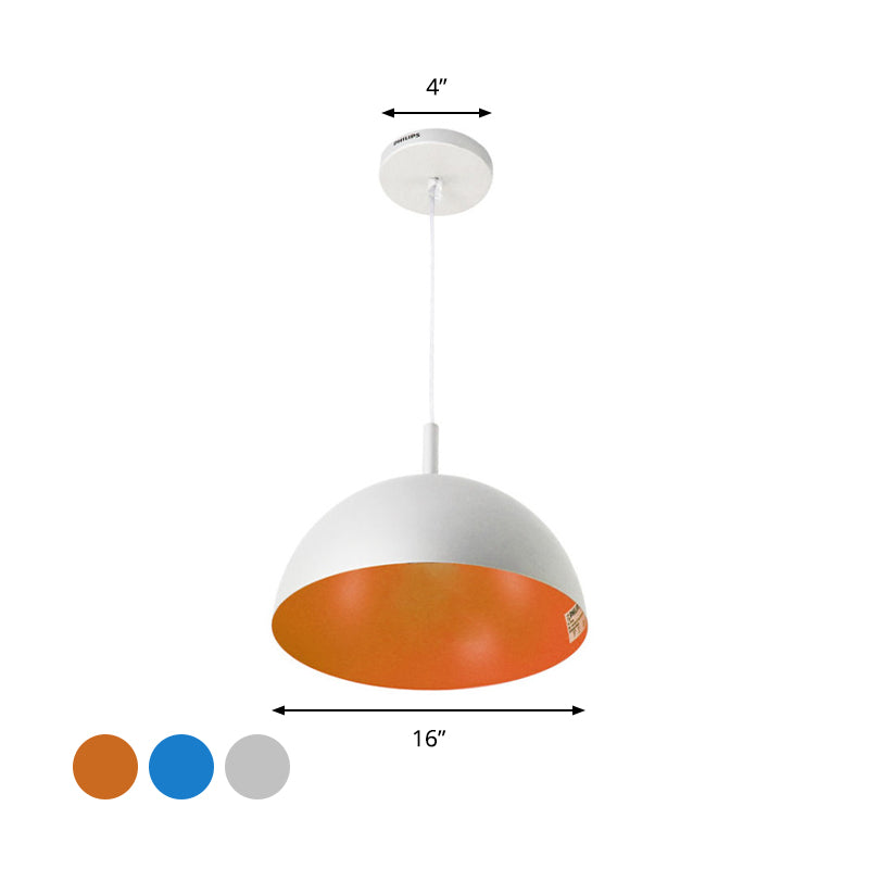 Dome Ceiling Lamp Simple Style Metal 1 Light Orange/Blue/Chrome Pendant Light Fixture for Dining Room, 10"/16" Wide Clearhalo 'Ceiling Lights' 'Modern Pendants' 'Modern' 'Pendant Lights' 'Pendants' Lighting' 597418