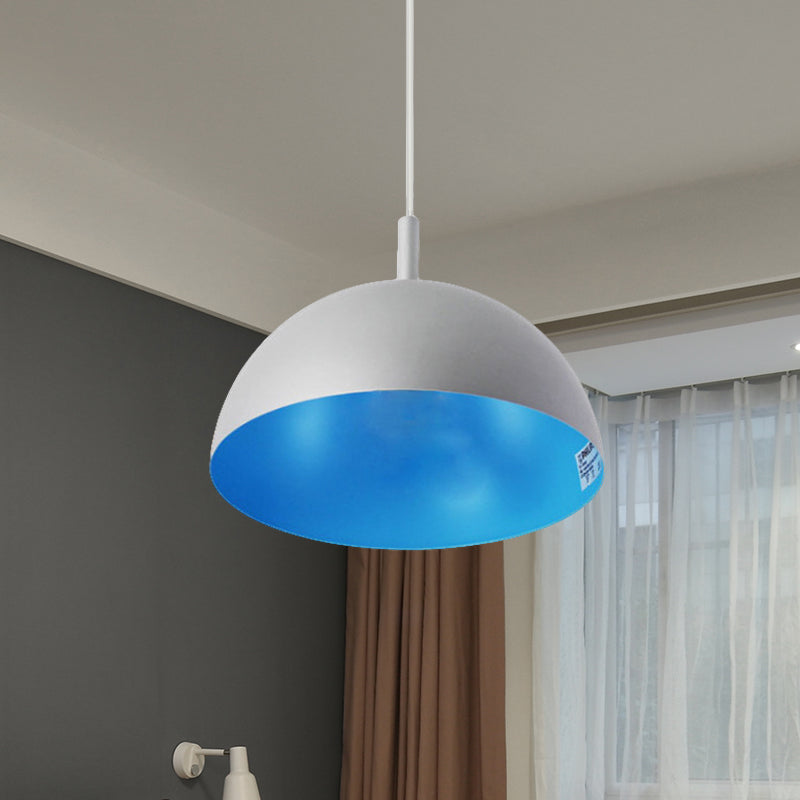 Dome Ceiling Lamp Simple Style Metal 1 Light Orange/Blue/Chrome Pendant Light Fixture for Dining Room, 10"/16" Wide Blue Clearhalo 'Ceiling Lights' 'Modern Pendants' 'Modern' 'Pendant Lights' 'Pendants' Lighting' 597419