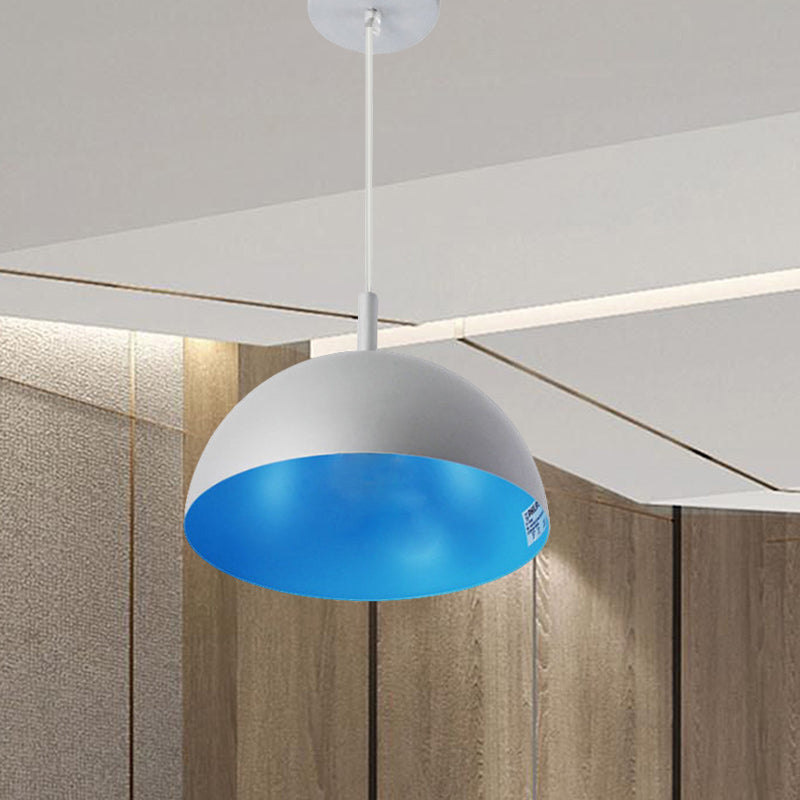 Dome Ceiling Lamp Simple Style Metal 1 Light Orange/Blue/Chrome Pendant Light Fixture for Dining Room, 10"/16" Wide Clearhalo 'Ceiling Lights' 'Modern Pendants' 'Modern' 'Pendant Lights' 'Pendants' Lighting' 597420