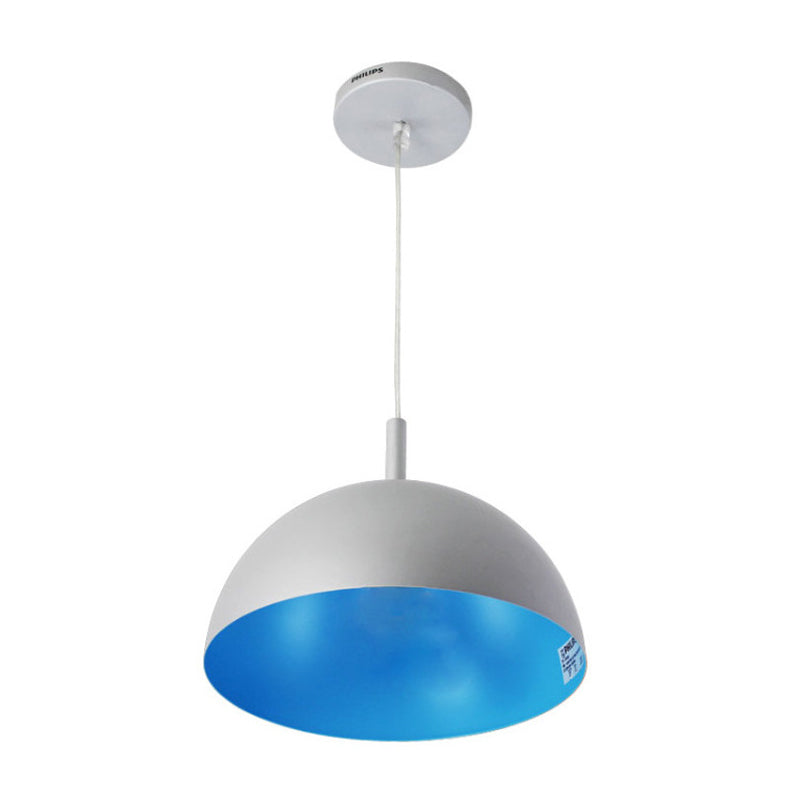 Dome Ceiling Lamp Simple Style Metal 1 Light Orange/Blue/Chrome Pendant Light Fixture for Dining Room, 10"/16" Wide Clearhalo 'Ceiling Lights' 'Modern Pendants' 'Modern' 'Pendant Lights' 'Pendants' Lighting' 597421