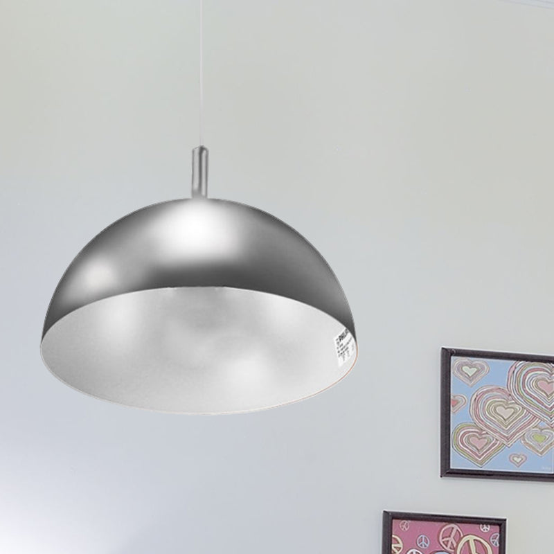 Dome Ceiling Lamp Simple Style Metal 1 Light Orange/Blue/Chrome Pendant Light Fixture for Dining Room, 10"/16" Wide Clearhalo 'Ceiling Lights' 'Modern Pendants' 'Modern' 'Pendant Lights' 'Pendants' Lighting' 597422