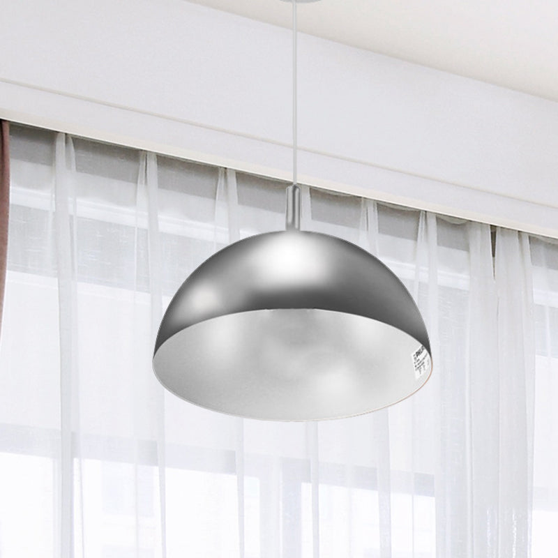 Dome Ceiling Lamp Simple Style Metal 1 Light Orange/Blue/Chrome Pendant Light Fixture for Dining Room, 10"/16" Wide Chrome Clearhalo 'Ceiling Lights' 'Modern Pendants' 'Modern' 'Pendant Lights' 'Pendants' Lighting' 597423