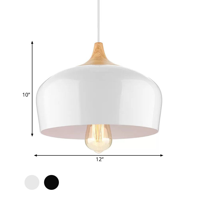 Nordic Metal Hanging Lamp with Bowl Shade 1 Light Black/White Suspension Light for Dining Room, 12"/14" Wide Clearhalo 'Ceiling Lights' 'Modern Pendants' 'Modern' 'Pendant Lights' 'Pendants' Lighting' 597428