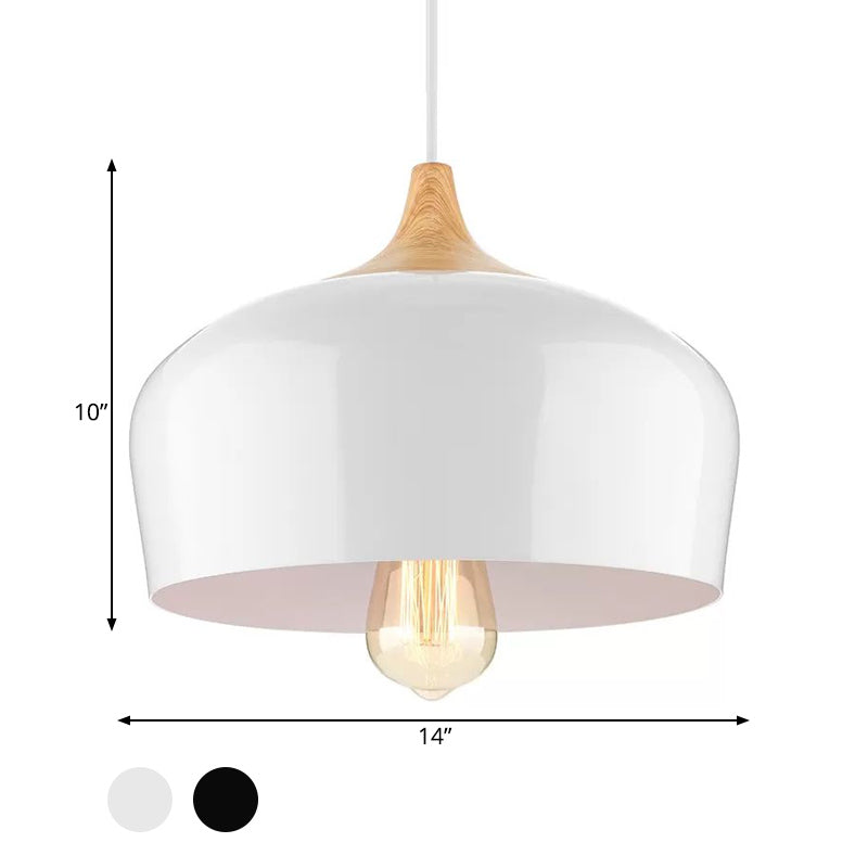 Nordic Metal Hanging Lamp with Bowl Shade 1 Light Black/White Suspension Light for Dining Room, 12"/14" Wide Clearhalo 'Ceiling Lights' 'Modern Pendants' 'Modern' 'Pendant Lights' 'Pendants' Lighting' 597429