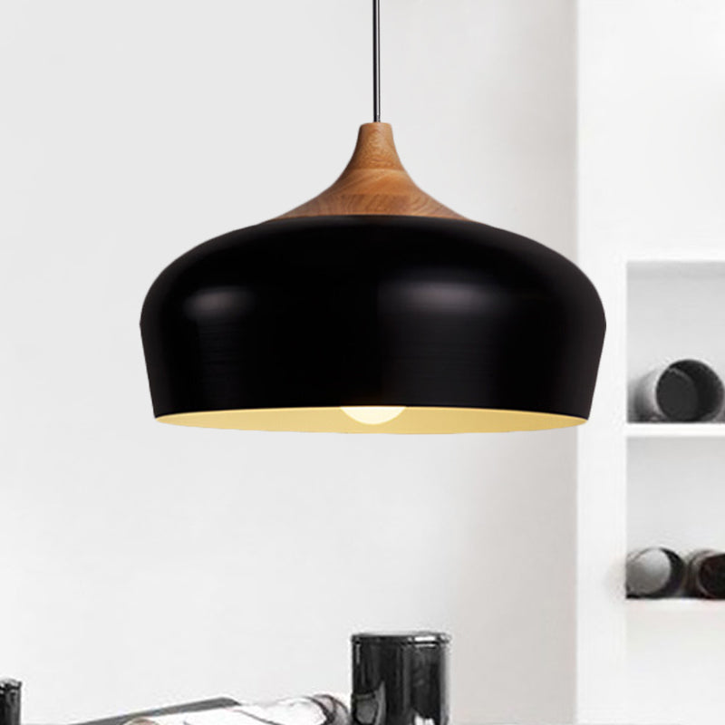 Nordic Metal Hanging Lamp with Bowl Shade 1 Light Black/White Suspension Light for Dining Room, 12"/14" Wide Black Clearhalo 'Ceiling Lights' 'Modern Pendants' 'Modern' 'Pendant Lights' 'Pendants' Lighting' 597430