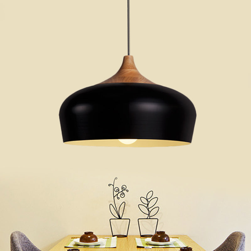 Nordic Metal Hanging Lamp with Bowl Shade 1 Light Black/White Suspension Light for Dining Room, 12"/14" Wide Clearhalo 'Ceiling Lights' 'Modern Pendants' 'Modern' 'Pendant Lights' 'Pendants' Lighting' 597431