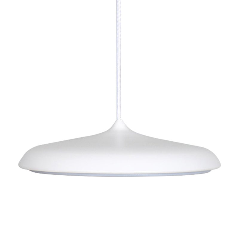 Disk Ceiling Pendant Light Modernism Metal 10"/16" dia 1 Light White/Pink/Yellow Hanging Lamp in Warm/White Clearhalo 'Ceiling Lights' 'Modern Pendants' 'Modern' 'Pendant Lights' 'Pendants' Lighting' 597450