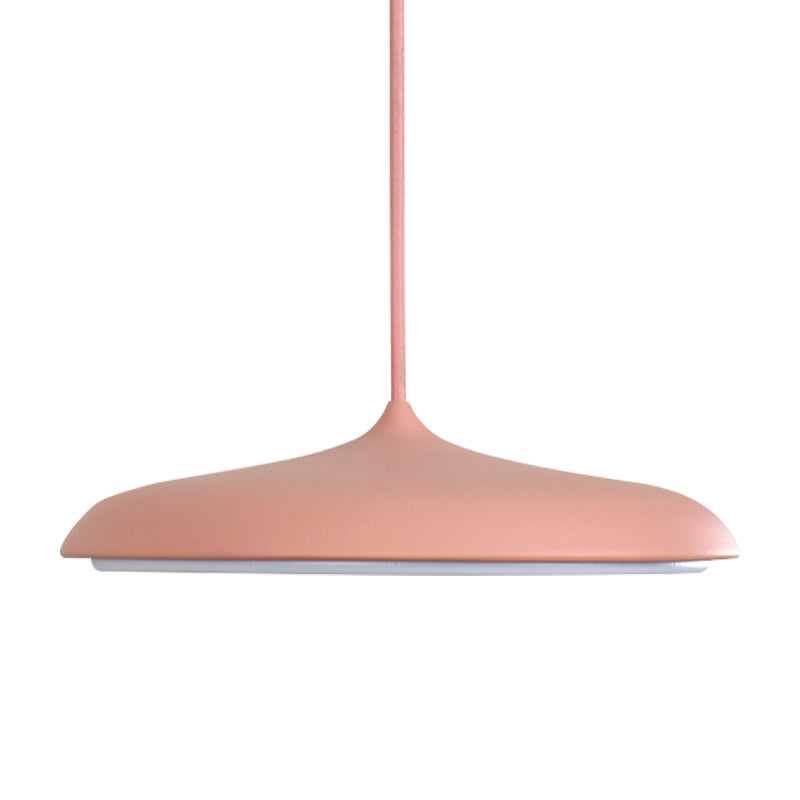 Disk Ceiling Pendant Light Modernism Metal 10"/16" dia 1 Light White/Pink/Yellow Hanging Lamp in Warm/White Clearhalo 'Ceiling Lights' 'Modern Pendants' 'Modern' 'Pendant Lights' 'Pendants' Lighting' 597454