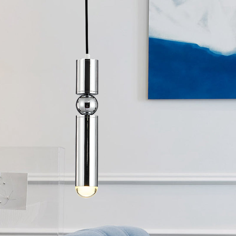 Modern Tube Hanging Light Metal Black/White/Brass LED Suspension Pendant for Dining Room in Warm Light Chrome Warm Clearhalo 'Ceiling Lights' 'Modern Pendants' 'Modern' 'Pendant Lights' 'Pendants' Lighting' 597484