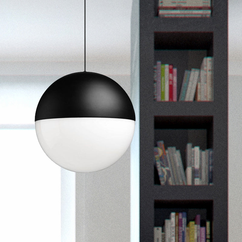 White Glass Ball Pendant with Square Design Modern 1 Light Black Led Hanging Ceiling Light Clearhalo 'Ceiling Lights' 'Glass shade' 'Glass' 'Modern Pendants' 'Modern' 'Pendant Lights' 'Pendants' Lighting' 597498