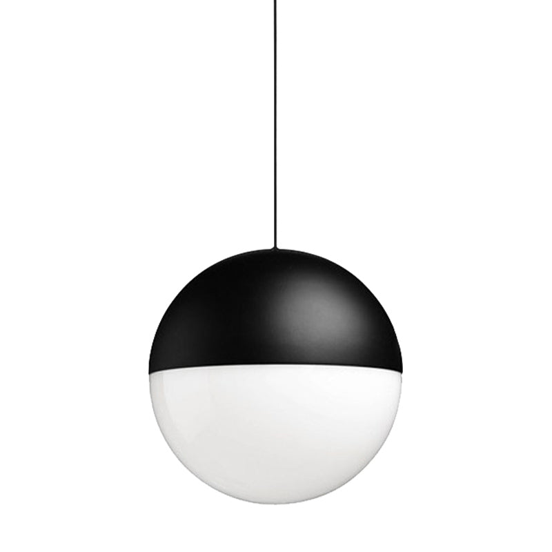 White Glass Ball Pendant with Square Design Modern 1 Light Black Led Hanging Ceiling Light Clearhalo 'Ceiling Lights' 'Glass shade' 'Glass' 'Modern Pendants' 'Modern' 'Pendant Lights' 'Pendants' Lighting' 597499