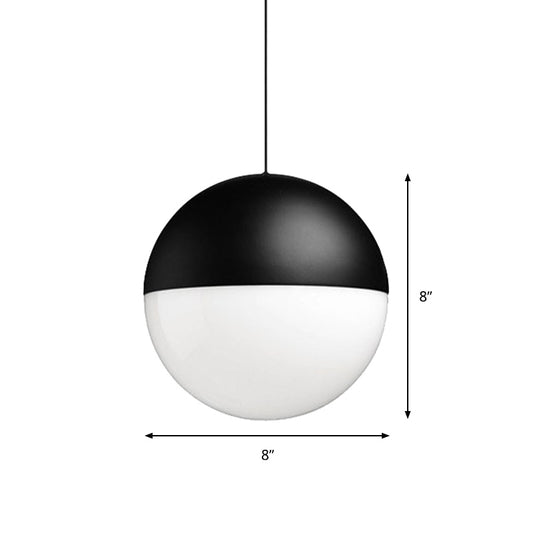 White Glass Ball Pendant with Square Design Modern 1 Light Black Led Hanging Ceiling Light Clearhalo 'Ceiling Lights' 'Glass shade' 'Glass' 'Modern Pendants' 'Modern' 'Pendant Lights' 'Pendants' Lighting' 597500