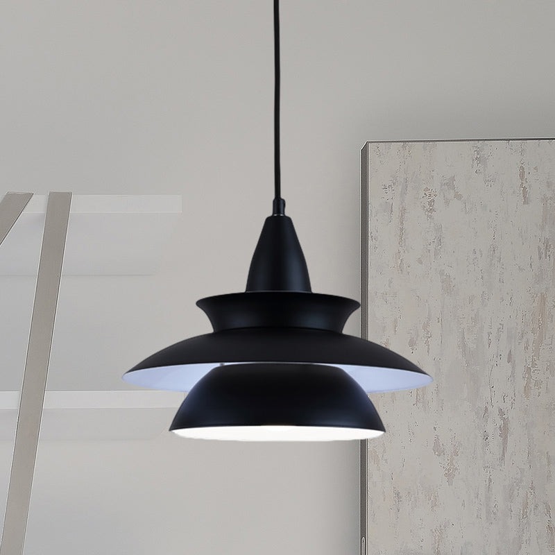 Tiered Hanging Light Fixture Macaron Stylish Aluminum 1 Head Black/White Adjustable Ceiling Lighting for Living Room Black Clearhalo 'Ceiling Lights' 'Modern Pendants' 'Modern' 'Pendant Lights' 'Pendants' Lighting' 597501