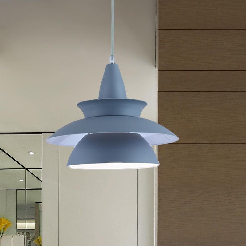 Tiered Hanging Light Fixture Macaron Stylish Aluminum 1 Head Black/White Adjustable Ceiling Lighting for Living Room Grey Clearhalo 'Ceiling Lights' 'Modern Pendants' 'Modern' 'Pendant Lights' 'Pendants' Lighting' 597506