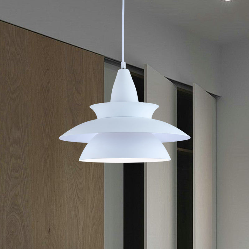 Tiered Hanging Light Fixture Macaron Stylish Aluminum 1 Head Black/White Adjustable Ceiling Lighting for Living Room Clearhalo 'Ceiling Lights' 'Modern Pendants' 'Modern' 'Pendant Lights' 'Pendants' Lighting' 597512