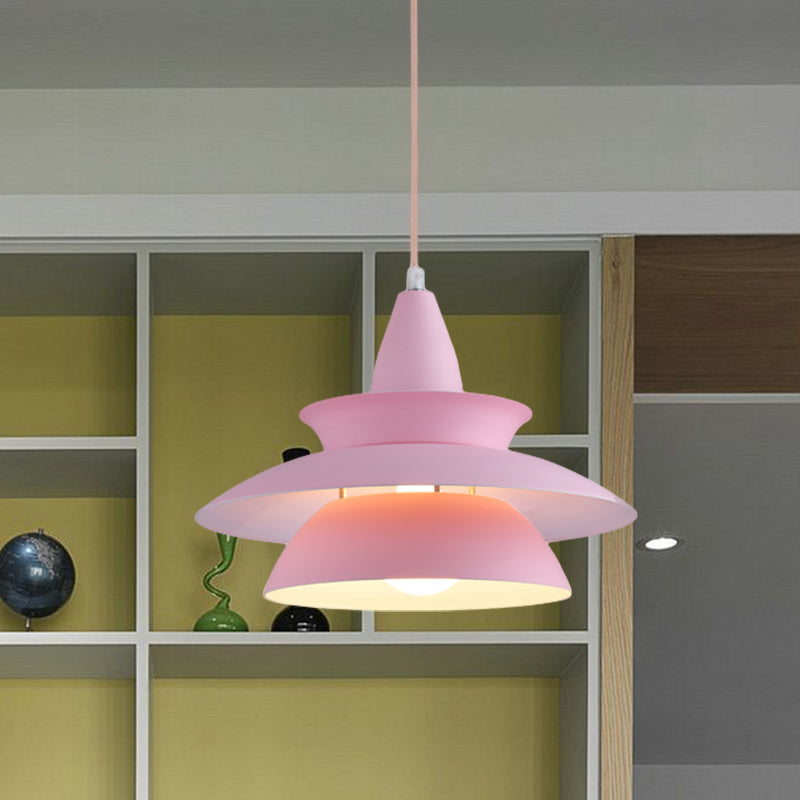 Tiered Hanging Light Fixture Macaron Stylish Aluminum 1 Head Black/White Adjustable Ceiling Lighting for Living Room Pink Clearhalo 'Ceiling Lights' 'Modern Pendants' 'Modern' 'Pendant Lights' 'Pendants' Lighting' 597514