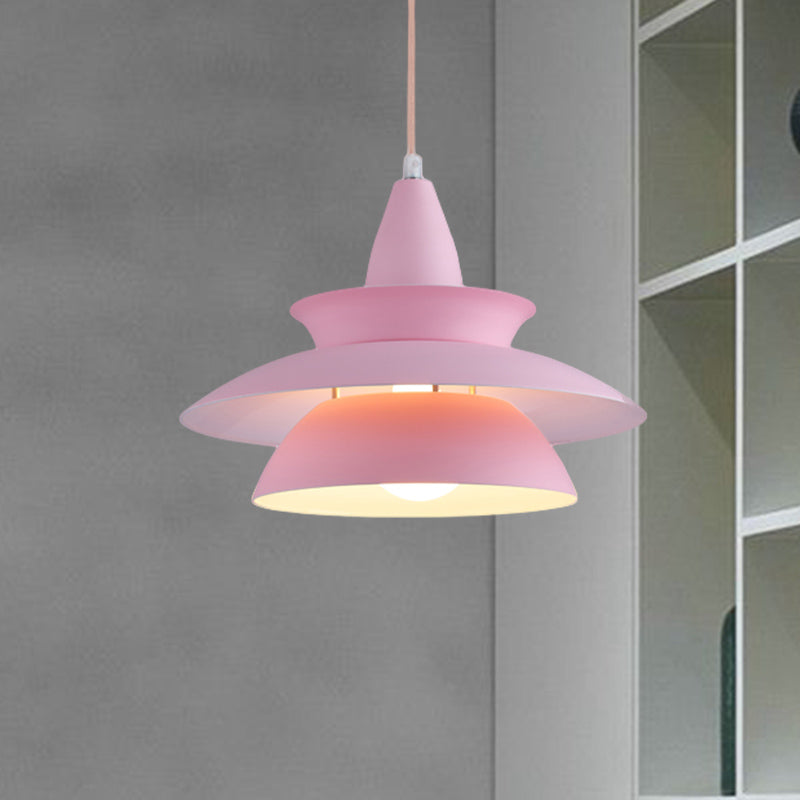 Tiered Hanging Light Fixture Macaron Stylish Aluminum 1 Head Black/White Adjustable Ceiling Lighting for Living Room Clearhalo 'Ceiling Lights' 'Modern Pendants' 'Modern' 'Pendant Lights' 'Pendants' Lighting' 597515