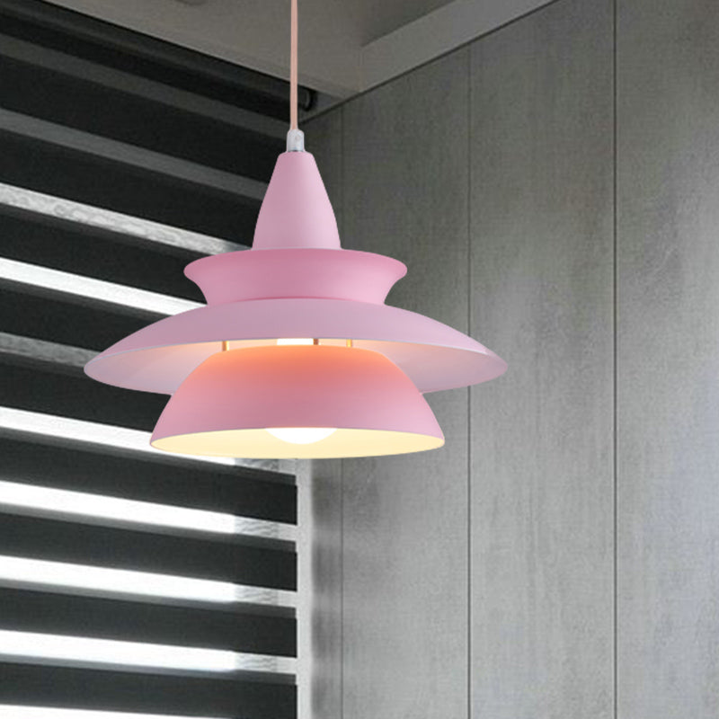 Tiered Hanging Light Fixture Macaron Stylish Aluminum 1 Head Black/White Adjustable Ceiling Lighting for Living Room Clearhalo 'Ceiling Lights' 'Modern Pendants' 'Modern' 'Pendant Lights' 'Pendants' Lighting' 597516