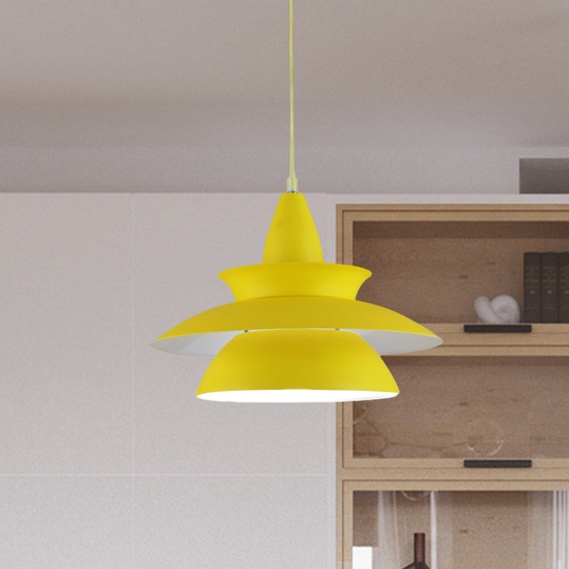 Tiered Hanging Light Fixture Macaron Stylish Aluminum 1 Head Black/White Adjustable Ceiling Lighting for Living Room Yellow Clearhalo 'Ceiling Lights' 'Modern Pendants' 'Modern' 'Pendant Lights' 'Pendants' Lighting' 597518