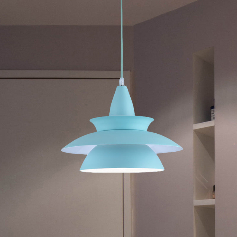 Tiered Hanging Light Fixture Macaron Stylish Aluminum 1 Head Black/White Adjustable Ceiling Lighting for Living Room Blue Clearhalo 'Ceiling Lights' 'Modern Pendants' 'Modern' 'Pendant Lights' 'Pendants' Lighting' 597522