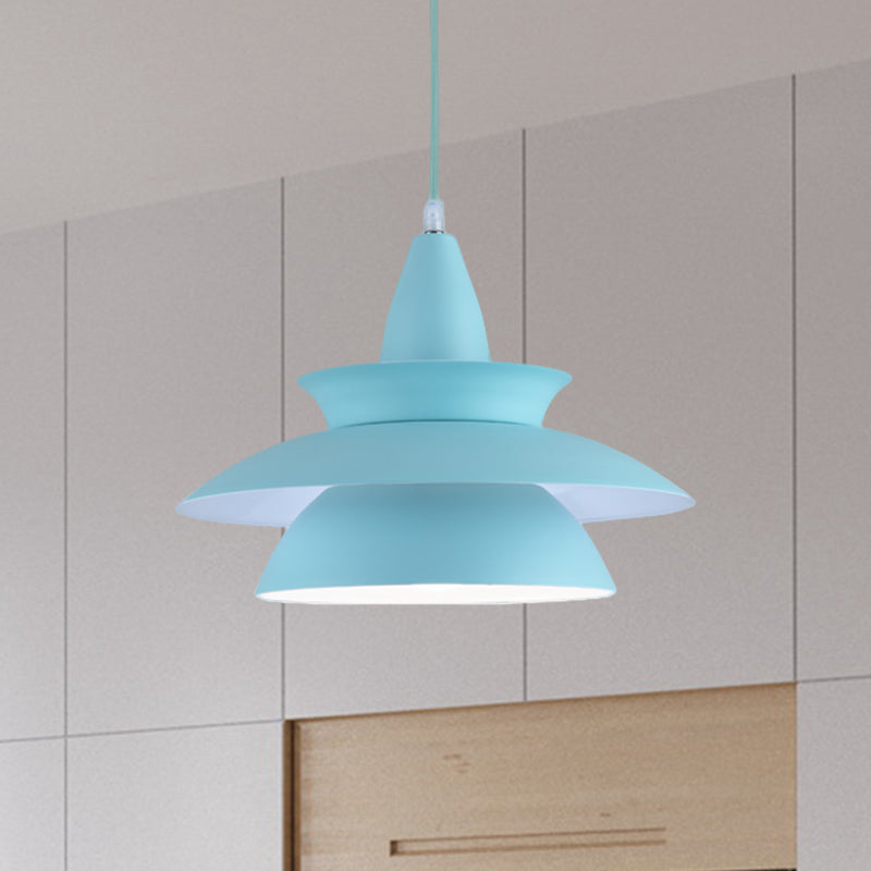 Tiered Hanging Light Fixture Macaron Stylish Aluminum 1 Head Black/White Adjustable Ceiling Lighting for Living Room Clearhalo 'Ceiling Lights' 'Modern Pendants' 'Modern' 'Pendant Lights' 'Pendants' Lighting' 597523