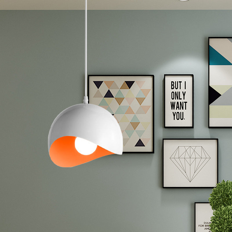 Waveforms Dome Ceiling Light Modern Style Metal 1 Bulb Inner Pink/Yellow Height Adjustable Hanging Fixture, 8"/12" W Orange Clearhalo 'Ceiling Lights' 'Modern Pendants' 'Modern' 'Pendant Lights' 'Pendants' Lighting' 597526