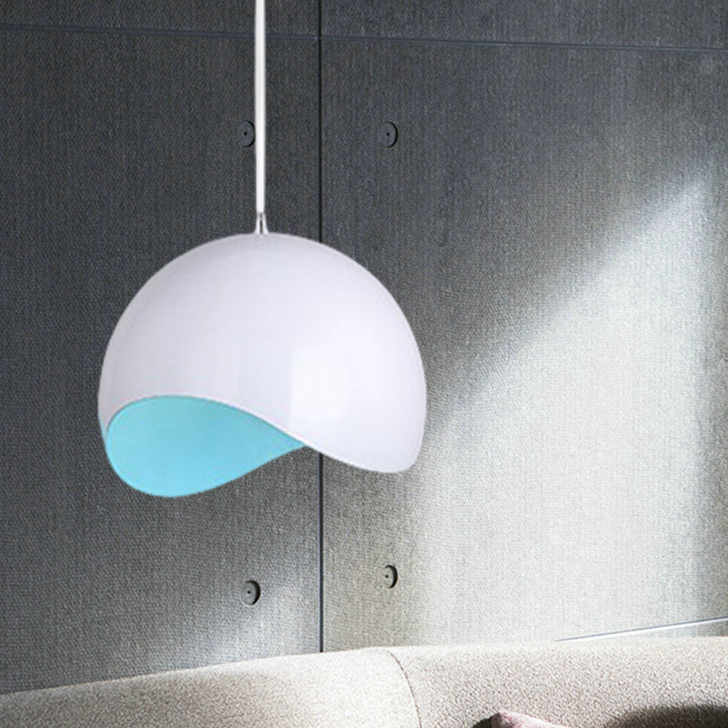 Waveforms Dome Ceiling Light Modern Style Metal 1 Bulb Inner Pink/Yellow Height Adjustable Hanging Fixture, 8"/12" W Blue Clearhalo 'Ceiling Lights' 'Modern Pendants' 'Modern' 'Pendant Lights' 'Pendants' Lighting' 597536