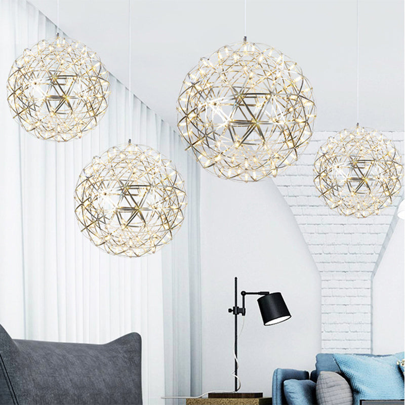 Firework Chandelier Lighting with Orb Shade Modernist Stainless Steel 8"/12" W LED Restaurant Pendant Lamp in Chrome Chrome Clearhalo 'Ceiling Lights' 'Chandeliers' 'Modern Chandeliers' 'Modern' Lighting' 597552