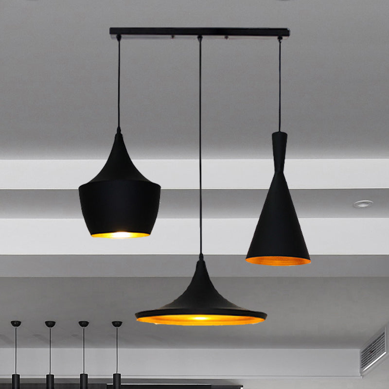 Metal Cone/Saucer/Urn Pendant Light Industrial Black/White/Gold Hanging Light with Linear/Round Canopy Black Admix Linear Clearhalo 'Ceiling Lights' 'Modern Pendants' 'Modern' 'Pendant Lights' 'Pendants' Lighting' 597566