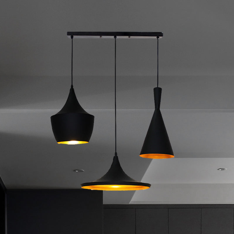 Metal Cone/Saucer/Urn Pendant Light Industrial Black/White/Gold Hanging Light with Linear/Round Canopy Clearhalo 'Ceiling Lights' 'Modern Pendants' 'Modern' 'Pendant Lights' 'Pendants' Lighting' 597567