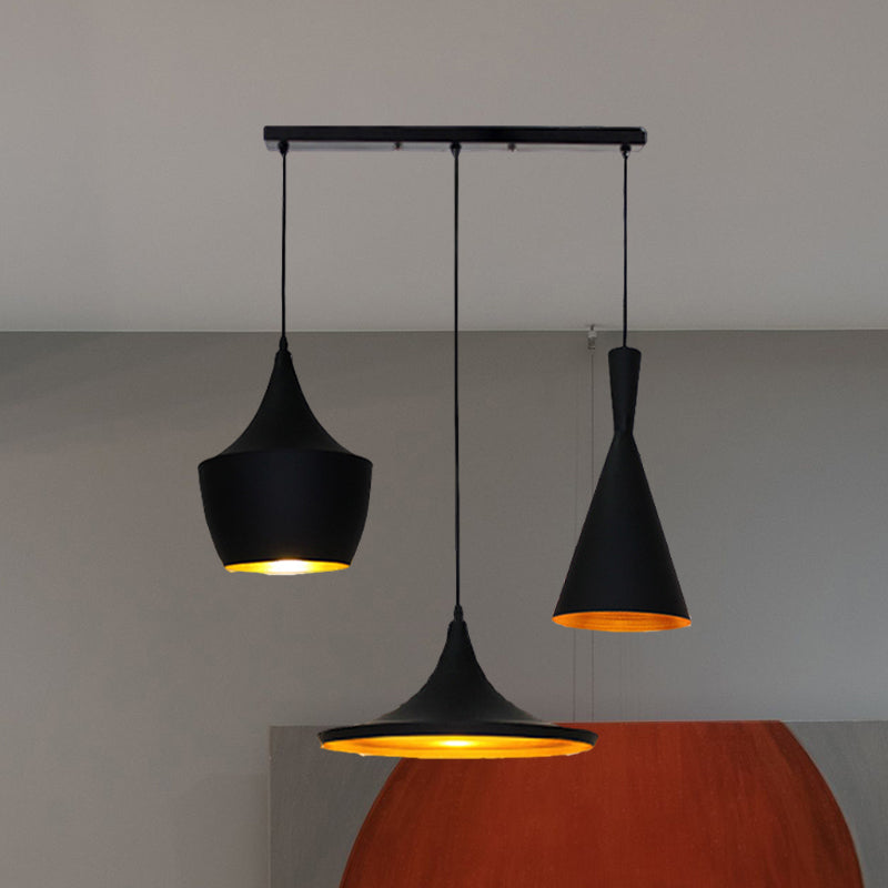 Metal Cone/Saucer/Urn Pendant Light Industrial Black/White/Gold Hanging Light with Linear/Round Canopy Clearhalo 'Ceiling Lights' 'Modern Pendants' 'Modern' 'Pendant Lights' 'Pendants' Lighting' 597568