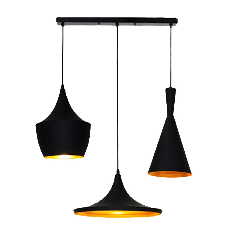 Metal Cone/Saucer/Urn Pendant Light Industrial Black/White/Gold Hanging Light with Linear/Round Canopy Clearhalo 'Ceiling Lights' 'Modern Pendants' 'Modern' 'Pendant Lights' 'Pendants' Lighting' 597569