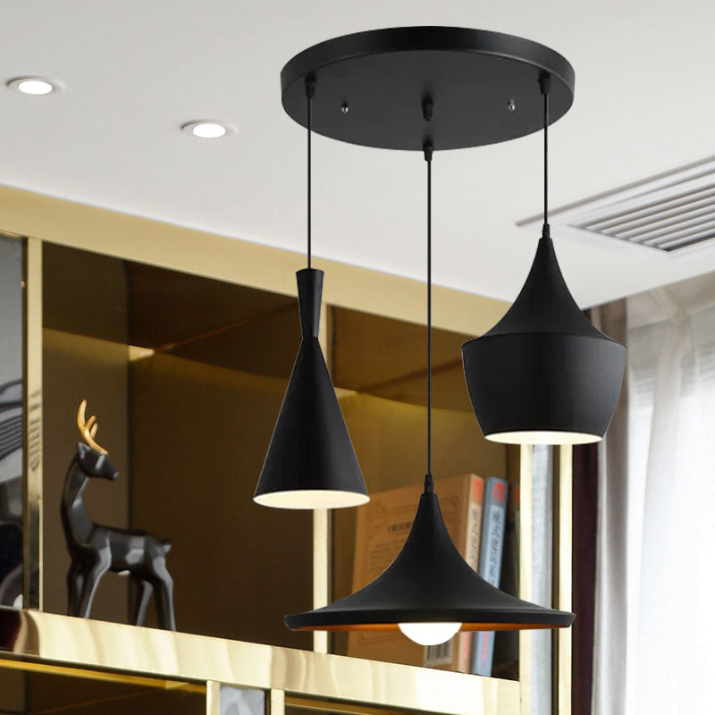 Metal Cone/Saucer/Urn Pendant Light Industrial Black/White/Gold Hanging Light with Linear/Round Canopy Clearhalo 'Ceiling Lights' 'Modern Pendants' 'Modern' 'Pendant Lights' 'Pendants' Lighting' 597576