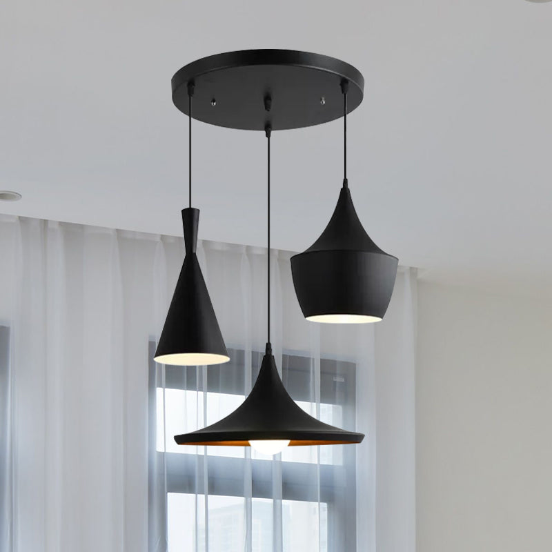 Metal Cone/Saucer/Urn Pendant Light Industrial Black/White/Gold Hanging Light with Linear/Round Canopy Clearhalo 'Ceiling Lights' 'Modern Pendants' 'Modern' 'Pendant Lights' 'Pendants' Lighting' 597577