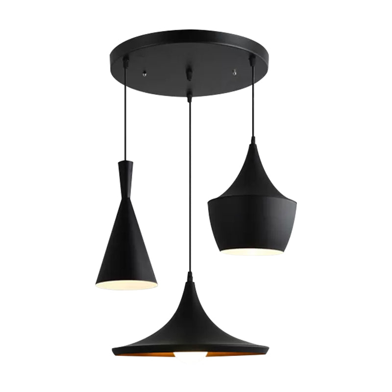 Metal Cone/Saucer/Urn Pendant Light Industrial Black/White/Gold Hanging Light with Linear/Round Canopy Clearhalo 'Ceiling Lights' 'Modern Pendants' 'Modern' 'Pendant Lights' 'Pendants' Lighting' 597578