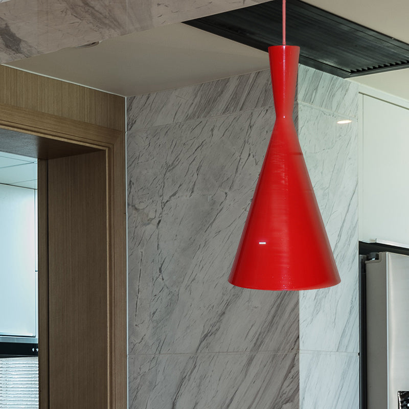 Metal Cone/Saucer/Urn Pendant Light Industrial Black/White/Gold Hanging Light with Linear/Round Canopy Red Cone Round Clearhalo 'Ceiling Lights' 'Modern Pendants' 'Modern' 'Pendant Lights' 'Pendants' Lighting' 597584