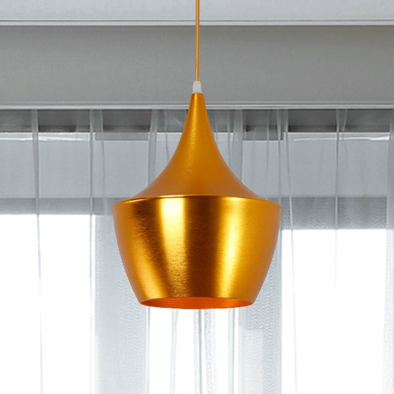 Metal Cone/Saucer/Urn Pendant Light Industrial Black/White/Gold Hanging Light with Linear/Round Canopy Gold Urn Round Clearhalo 'Ceiling Lights' 'Modern Pendants' 'Modern' 'Pendant Lights' 'Pendants' Lighting' 597596