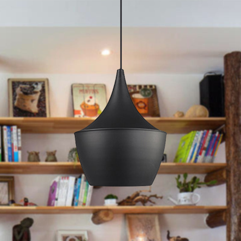 Metal Cone/Saucer/Urn Pendant Light Industrial Black/White/Gold Hanging Light with Linear/Round Canopy Clearhalo 'Ceiling Lights' 'Modern Pendants' 'Modern' 'Pendant Lights' 'Pendants' Lighting' 597610