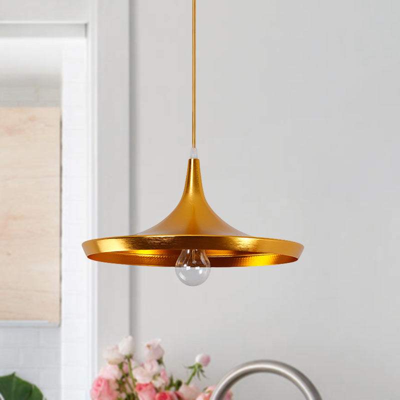 Metal Cone/Saucer/Urn Pendant Light Industrial Black/White/Gold Hanging Light with Linear/Round Canopy Clearhalo 'Ceiling Lights' 'Modern Pendants' 'Modern' 'Pendant Lights' 'Pendants' Lighting' 597614