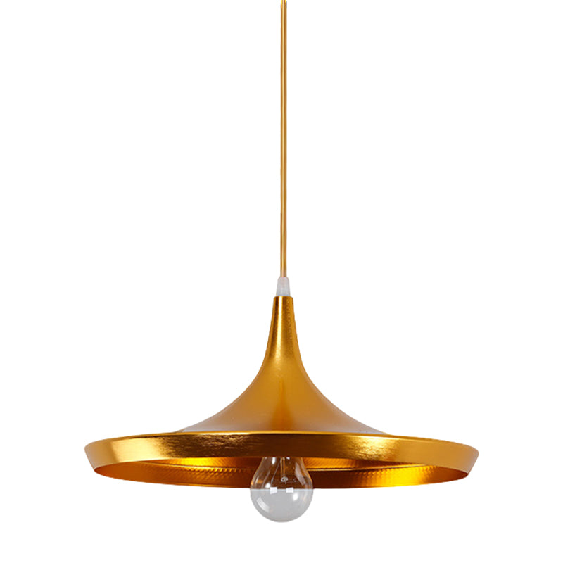 Metal Cone/Saucer/Urn Pendant Light Industrial Black/White/Gold Hanging Light with Linear/Round Canopy Clearhalo 'Ceiling Lights' 'Modern Pendants' 'Modern' 'Pendant Lights' 'Pendants' Lighting' 597616