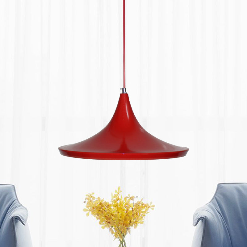 Metal Cone/Saucer/Urn Pendant Light Industrial Black/White/Gold Hanging Light with Linear/Round Canopy Red Saucer Round Clearhalo 'Ceiling Lights' 'Modern Pendants' 'Modern' 'Pendant Lights' 'Pendants' Lighting' 597618